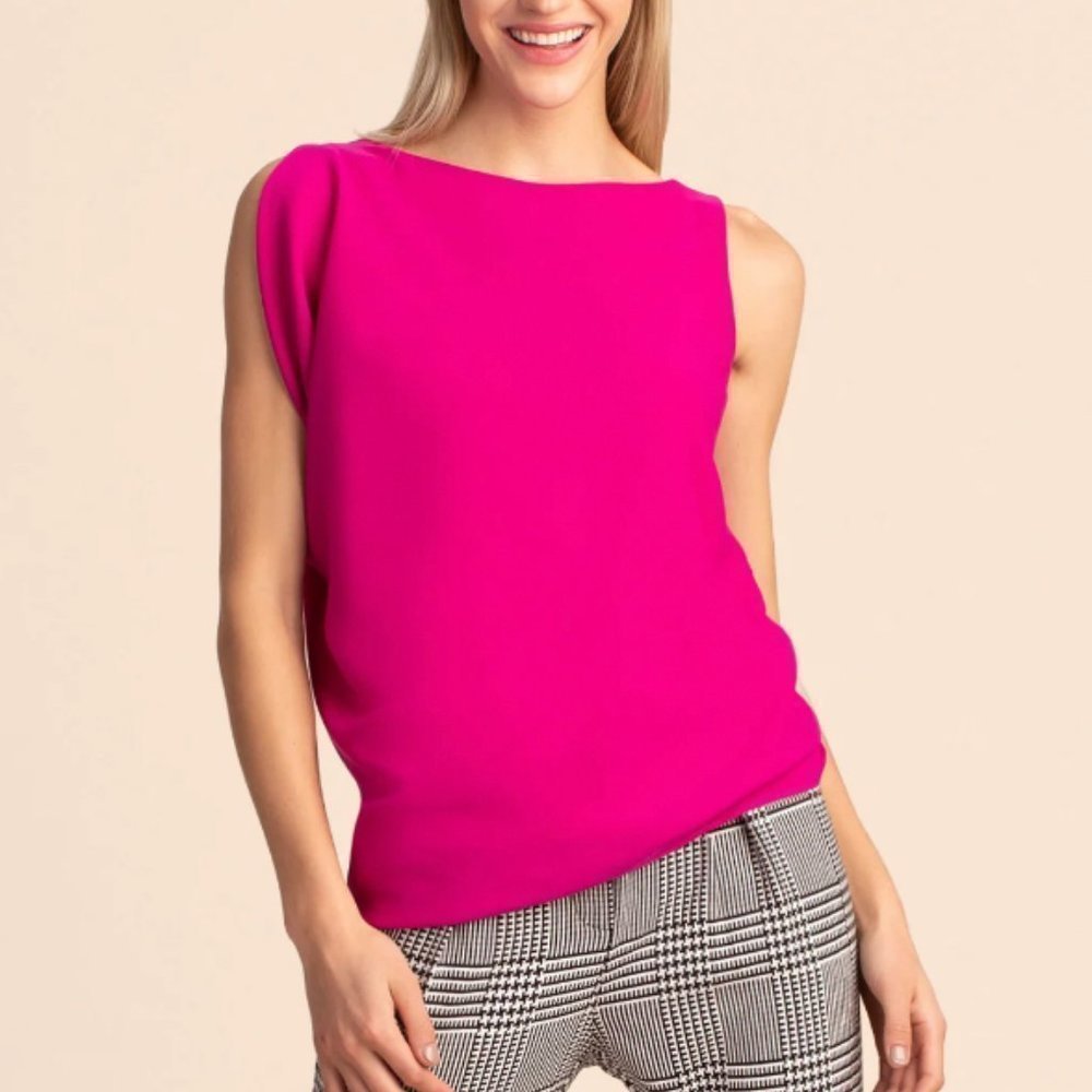 Nwt Trina Turk Sunset Top Pink Raspberry Asymmetrical Shoulder Blouse Small